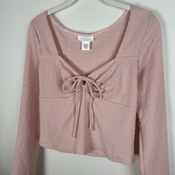 Kirious Long Sleeve Square Neck Tie Front Top Light Pink Size M Coquette Pastel - Picture 5 of 7